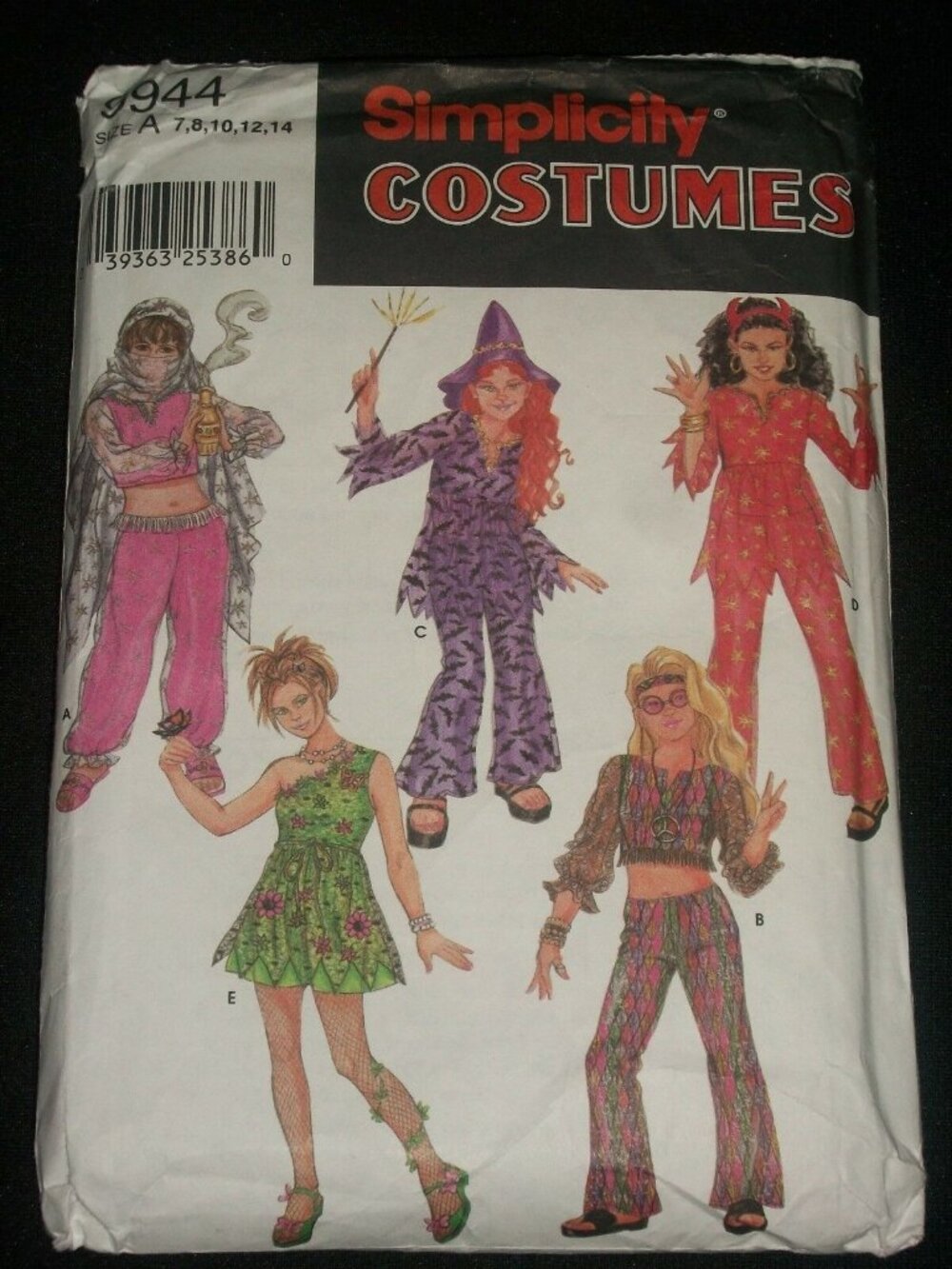 Simplicity Halloween Costumes 9944 Genie Diva Hippie Witch Devil Flower Girl
